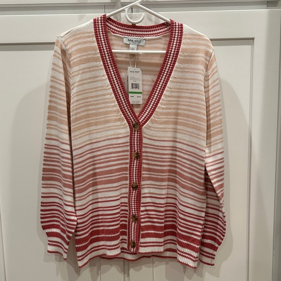 No Boundaries Sweaters - NWT Nine West Women's Gradient Striped Cardigan - Red and Cream